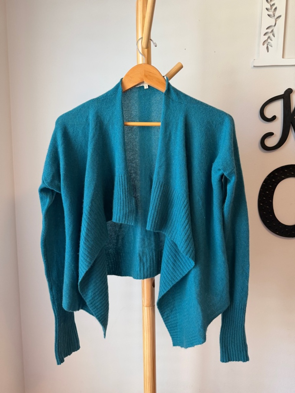 Inhabit Cashmere Open Front Cardigan Sweater Teal Size Small